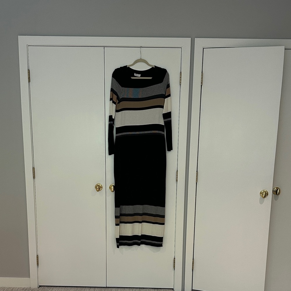 Bailey 44 Black and Tan Striped Long Sleeve Dress
